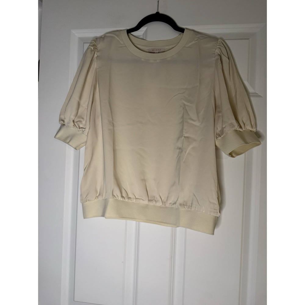 Skies Are Blue Cream Puff Sleeve Satin Blouse Large Nwt